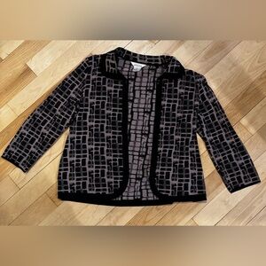 Misook Black and Purple Patterned Collared Open Cardigan Size XL